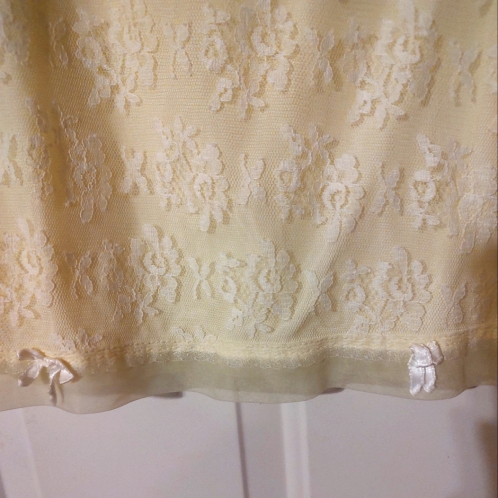 🔸💛🔸Divine Vintage 50's Buttercup Yellow Floral Lace & Satin Bow Slip - S/M - Picture 5 of 16